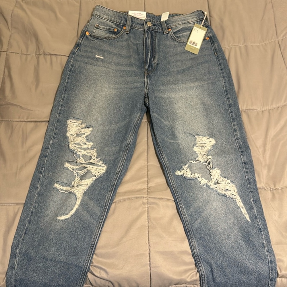 H&M Blue Distressed Ankle Jeans